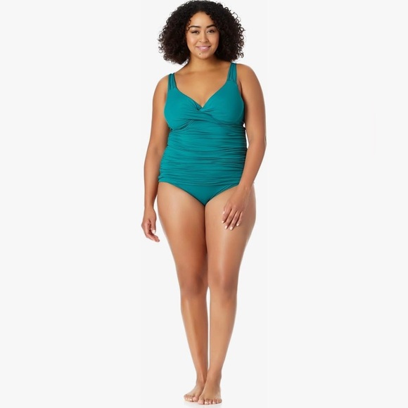 Anne Cole Twist Front Underwire Tankini Swim Top - Ocean Green
